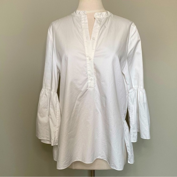 TIBI Tunic With Shirred Back & Bell Sleeve In White, Size 2 - Picture 2 of 16